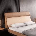 Brown Wooden Bed for Villa, Apartment, Airbnb Bedroom - FOH-VABJ25-007 close up view