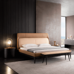 Brown Wooden Bed for Villa, Apartment, Airbnb Bedroom - FOH-VABJ25-007