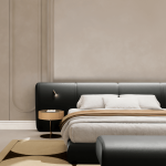 Black and White Wooden Bed for Villa, Apartment, Airbnb Bedroom - FOH-VABJ25-008 close up view