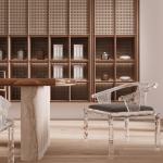 Wooden Dining Table – Crystal Leather Armchair – Dining Bench for Villa, Apartment, Airbnb Bedroom - FOH-VABJ25-009 chair closeup view