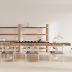 Wooden Dining Table – Crystal Leather Armchair – Dining Bench for Villa, Apartment, Airbnb Bedroom - FOH-VABJ25-009 crystal chairs only setup