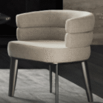 Oval Marble Top Dining Table – Upholstered Crescent Armchair for Villa, Apartment, Airbnb Bedroom - FOH-VABJ25-011 crescent armchair