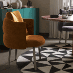 Round Multi Dining Table Upholstered Winged Armchairs – FOH-VABJ25-010 upholstered winged chair closeup view