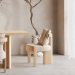 Panel Legged Wooden Dining Table – 3 Legged Elbow Chair for Villa, Apartment, Airbnb Bedroom - FOH-VABJ25-012 elbow chair side view