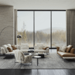 Contemporary Modular Living Room Sofa Set with Chaise Lounge, Marble Coffee Tables & Accent Chair for Villas, Apartments & Airbnb– FOH VABJ25 015 window front view