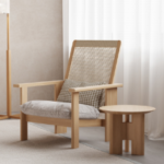 Natural Rattan Frame Sofa Set with Plush Cushions & Wooden Armchair for Villa, Apartment & Airbnb – FOH-VABJ25 018 armchair view