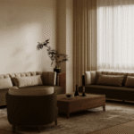 Minimalist Olive Green Sofa Set with Solid Wood Coffee Table for Villa, Apartment & Airbnb – FOH-VABJ25 019 accent chair back view