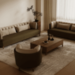 Minimalist Olive Green Sofa Set with Solid Wood Coffee Table for Villa, Apartment & Airbnb – FOH-VABJ25 019 top view
