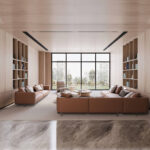 Contemporary Orange Leather Sofa Set with Matching Round Coffee Tables for Villas, Apartments & Airbnb – FOH-VABJ25 020