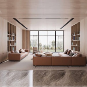Contemporary Orange Leather Sofa Set with Matching Round Coffee Tables for Villas, Apartments & Airbnb – FOH-VABJ25 020