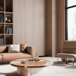 Contemporary Orange Leather Sofa Set with Matching Round Coffee Tables for Villas, Apartments & Airbnb – FOH-VABJ25 020 coffee table view