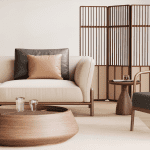 Beige and Grey Wood Modern Living Room Sofa Set with Low Wooden Coffee Tables for Villas, Apartments & Airbnb – FOH-VABJ25 021 table view