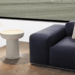 Modern Navy Blue U-Shaped Sectional Sofa Set with Accent Tables for Villas, Apartments & Airbnb – FOH-VABJ25 023 side table view