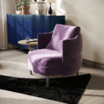 Modern Multi Color Velvet Sofa Set with Mauve Accent Chair & Nested Coffee Tables for Villas, Apartments & Airbnb – FOH-VABJ25 024 accent chair view