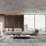 Biege & Taupe L-Shaped Modular Sofa Set with Marble Coffee Table for Villas, Apartments & Airbnb – FOH-VABJ25-026 biege cushion