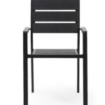 Black outdoor chair with aluminum legs and low-maintenance faux wood