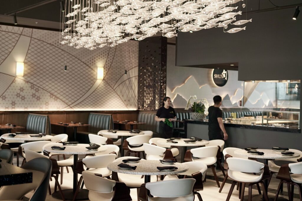 Modern sushi restaurant furniture by FOH Furniture at Shun by Yama Sushi