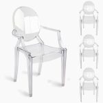 Set of 4 Clear Circle Back with Armrest Ghost Chairs