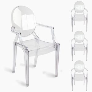 Set of 4 Clear Circle Back with Armrest Ghost Chairs