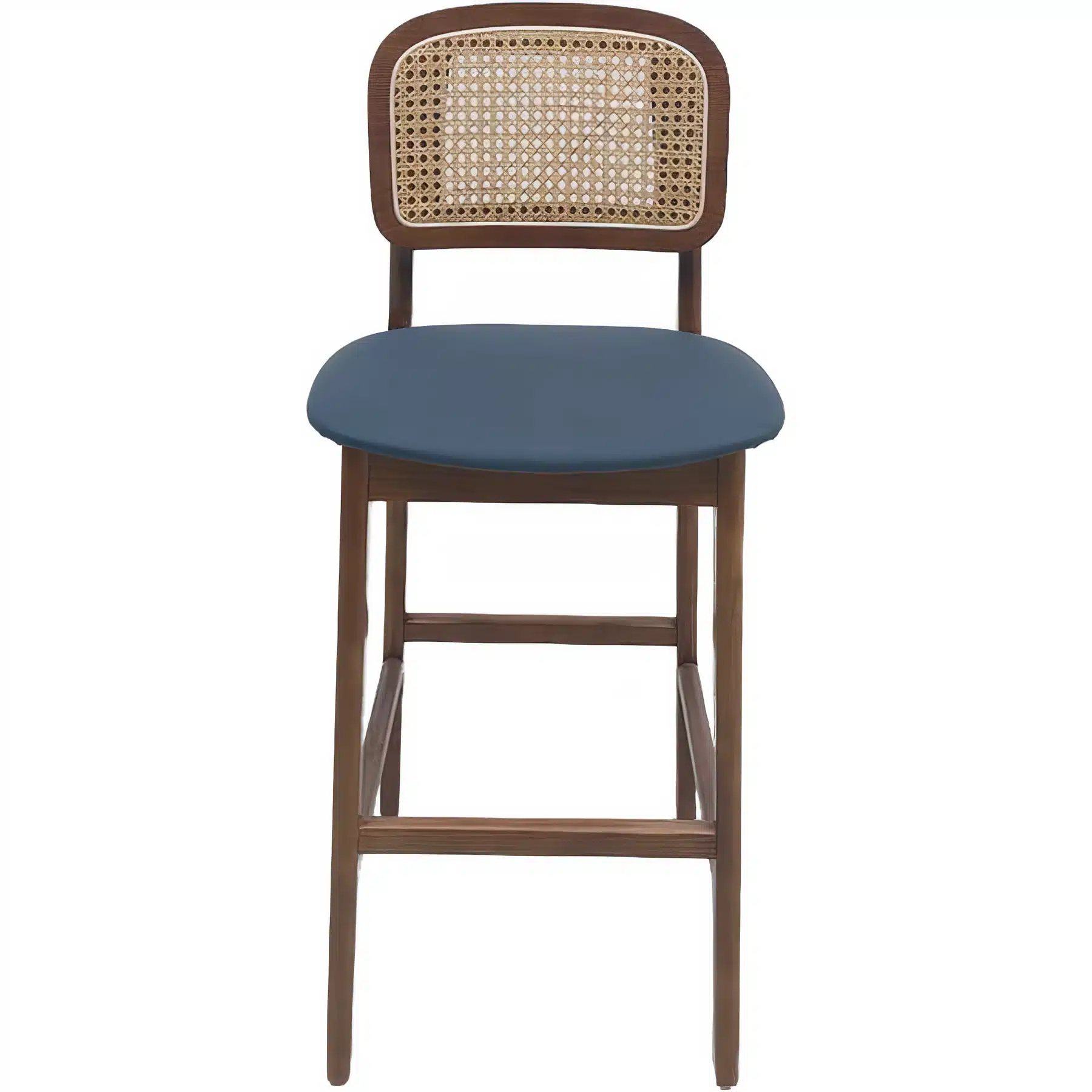 Solid Wood Barstool with PE Rattan Back
