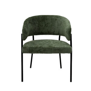 Modern Architectural Side Chair – Elegant Forest Green Textured Fabric Dining Chair with Sleek Black Legs