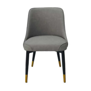 Modern Architectural Side Chair – Elegant Slate Gray Leatherette Dining Chair with Gold-Tipped Tapered Legs