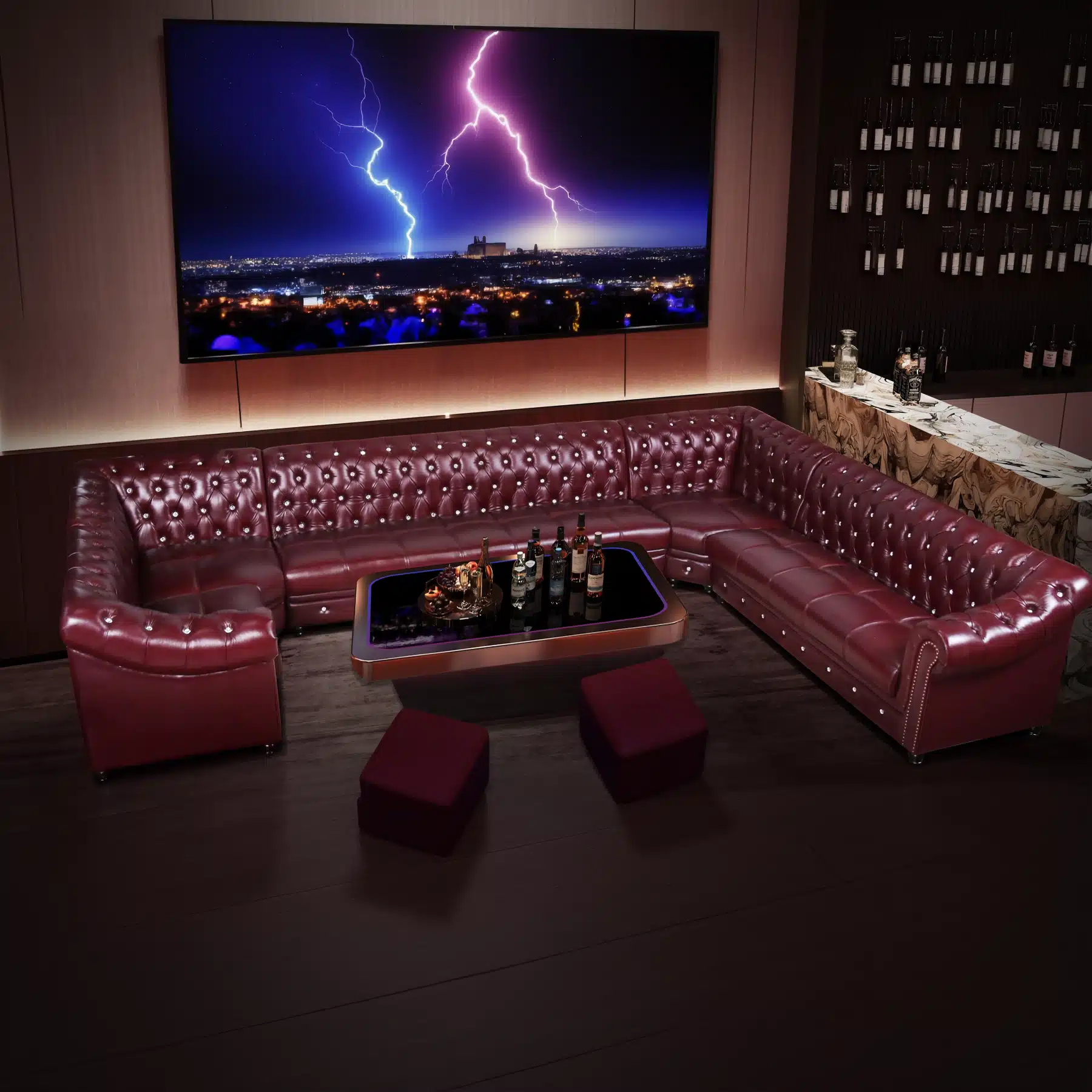 Luxury Chesterfield Modular Leather Sofa – Crystal Tufted Booth Seating for KTV, Lounge & Home Theater