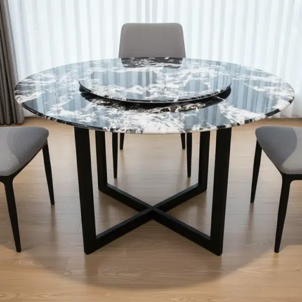 Luxury Black and White Marble Round Dining Table – 59" Modern Circular ...