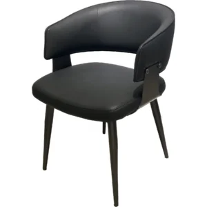 Modern Architectural Dining Chair – Luxury High-Back Wood Frame Chair with Black Leatherette Cushion
