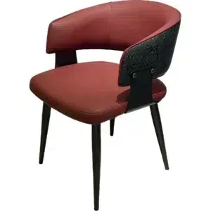 Modern Architectural Dining Chair – Luxury High-Back Wood Frame Chair with Crimson Red Leatherette Cushion