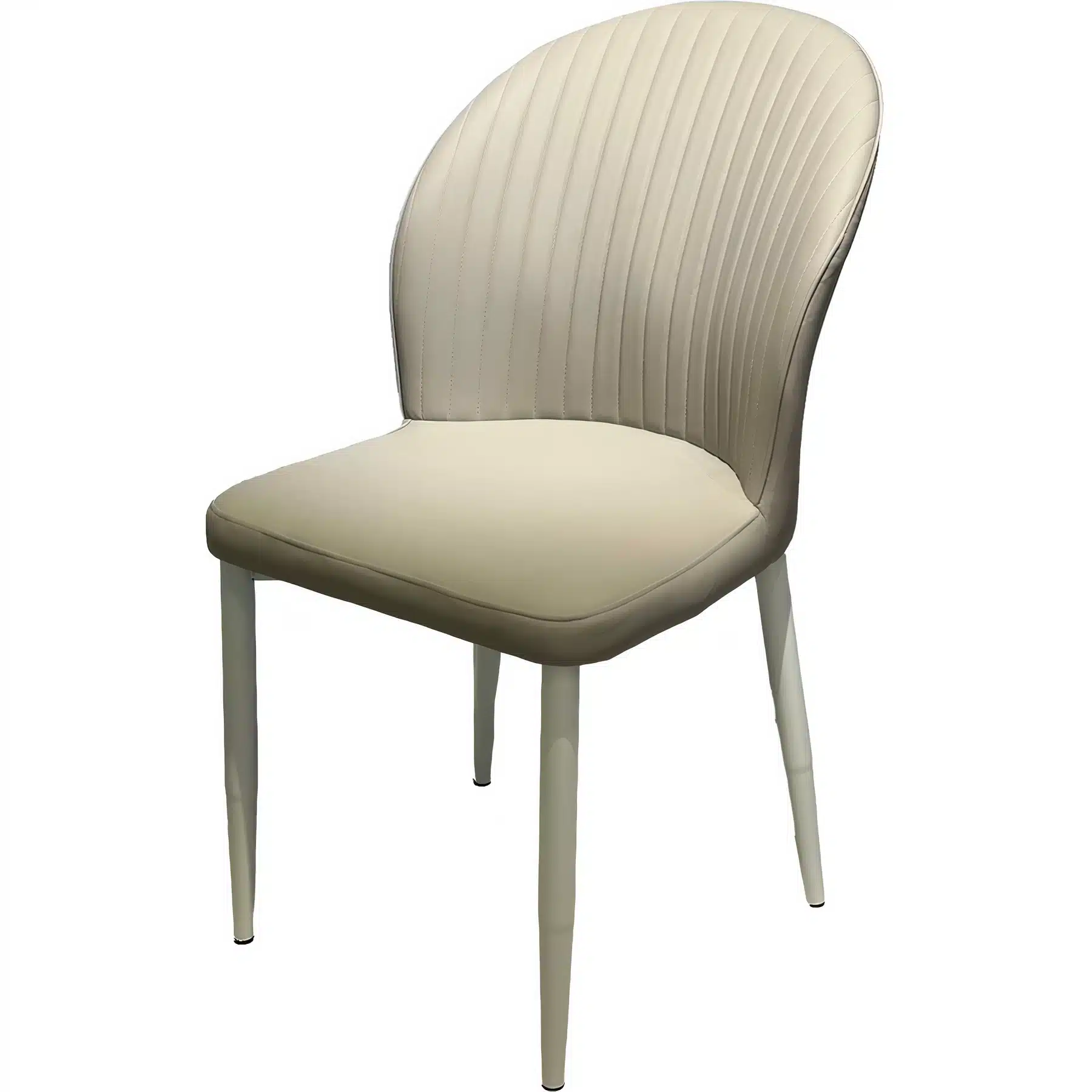 Modern Fan-Back Dining Chair – Elegant Vertical Channel Tufted Upholstered Side Chair with White Legs