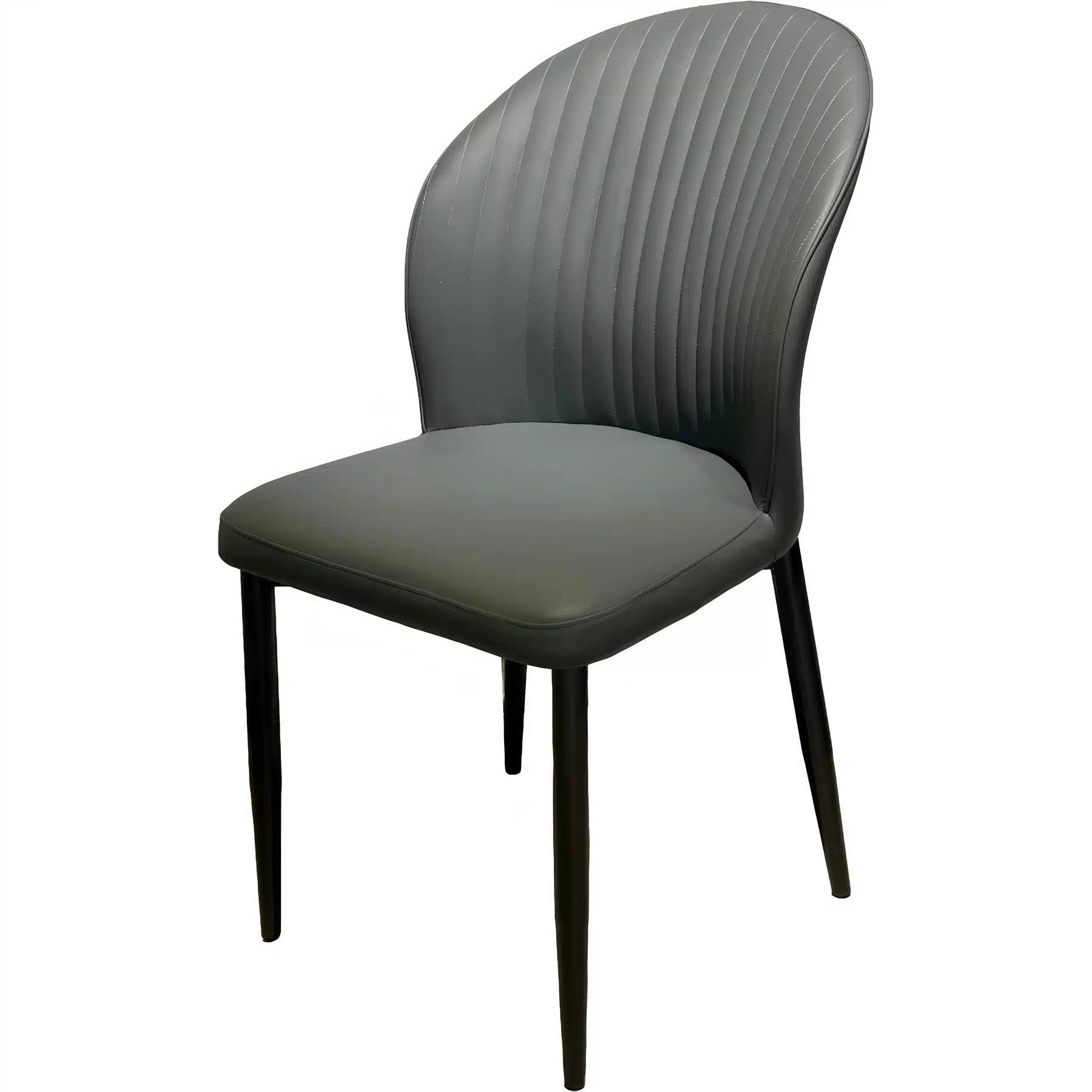 Modern Fan-Back Dining Chair β Elegant Vertical Channel Tufted Slate Gray Upholstered Side Chair with Black Steel Legs