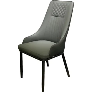 Modern High-Back Dining Chair – Elegant Diamond Quilted Upholstered Side Chair with Slim Black Steel Legs