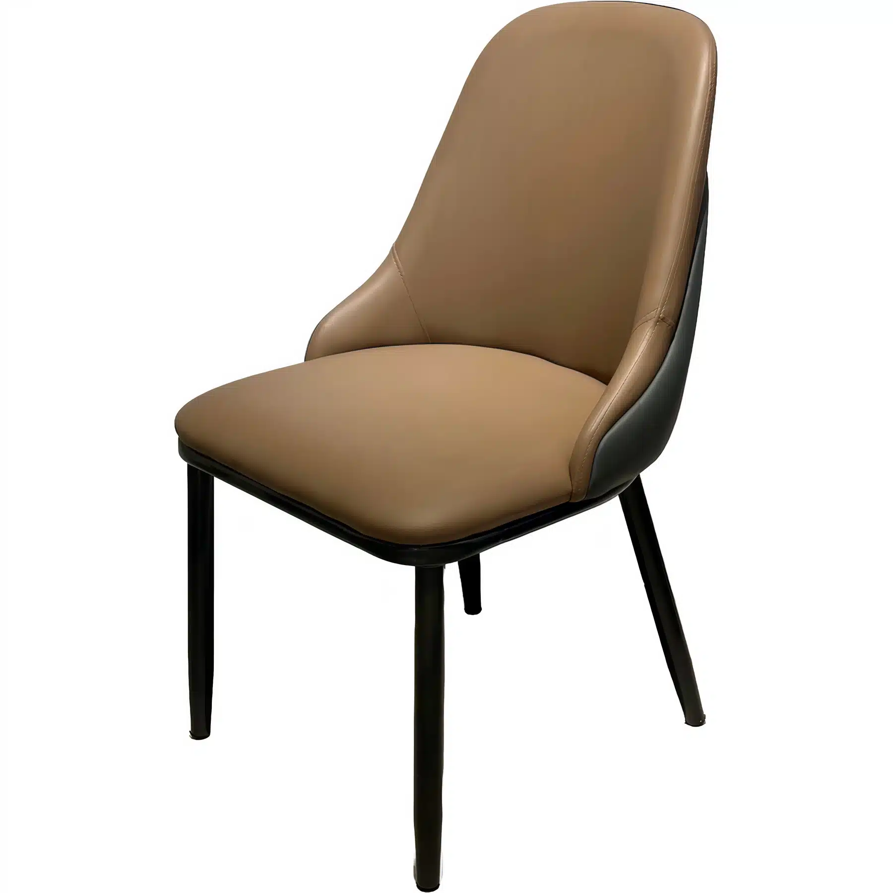 Modern Minimalist Dining Chair – Elegant Tan Leatherette Side Chair with Slim Black Steel Legs