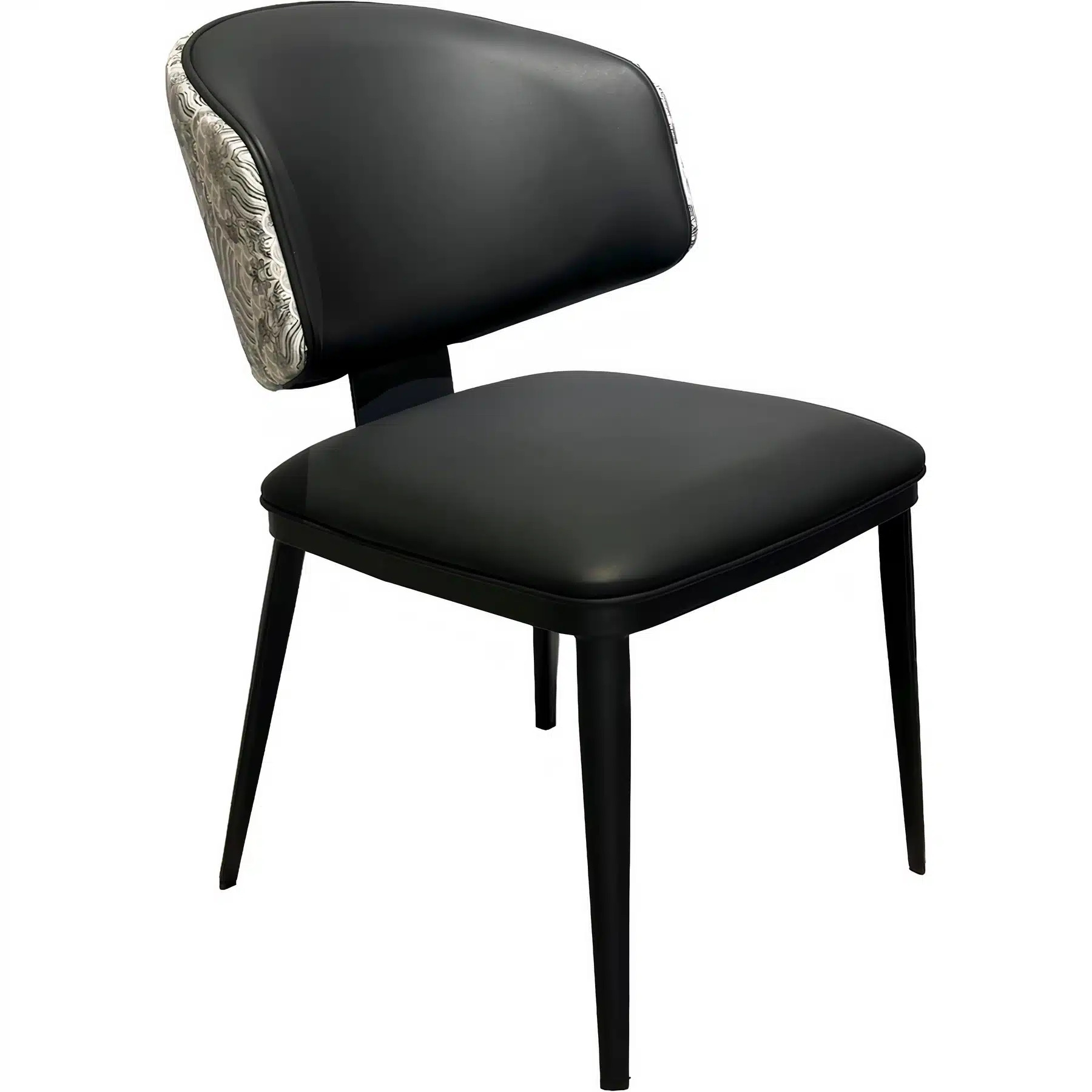 Modern Wave-Back Dining Chair – Elegant Black Leatherette Side Chair with Designer Patterned Back