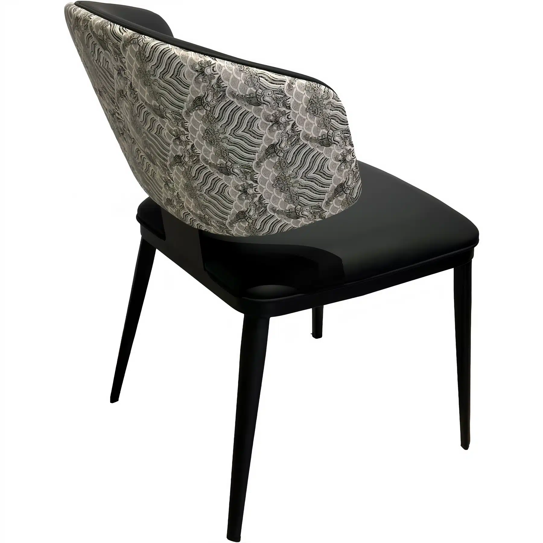 Modern Wave-Back Dining Chair – Elegant Black Leatherette Side Chair with Designer Patterned Back - Image 3