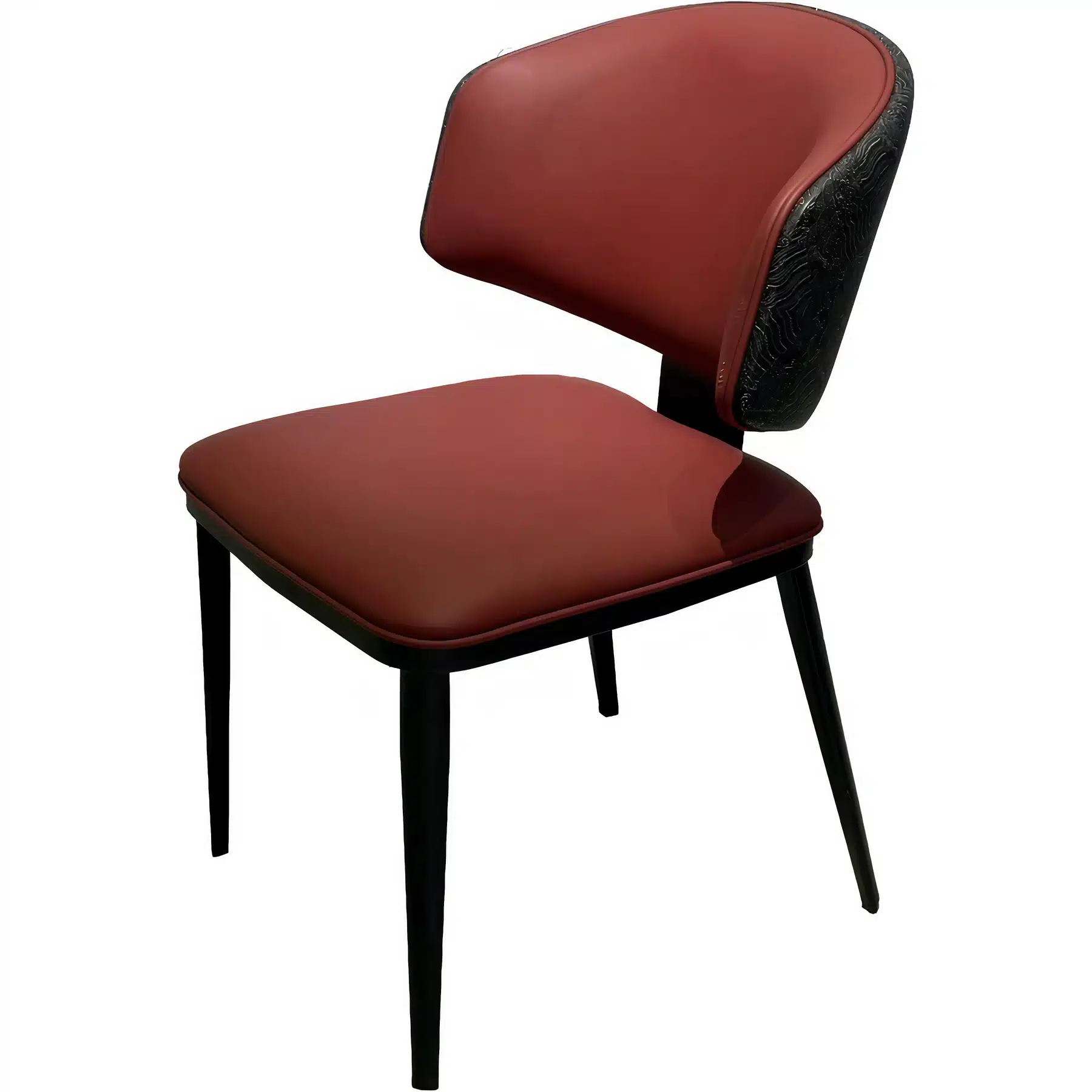 Modern Wave-Back Dining Chair – Elegant Crimson Red Leatherette Side Chair with Embossed Designer Back