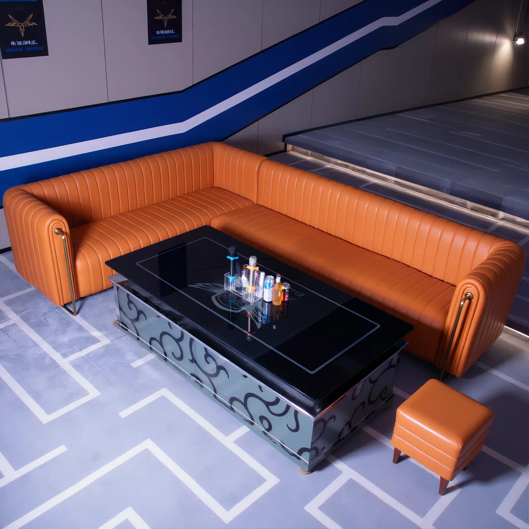 Luxury Modular Leather Sectional Sofa β Modern Channel-Tufted Booth Seating for KTV, Lounge & High-End Living