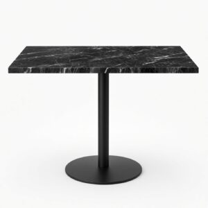 Modern Square Bistro Table – Nero Marquina Black Marble-Grain Top with Steel Pedestal Base 80x120