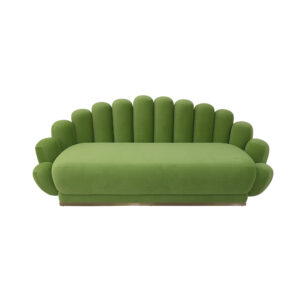 Willow Grass Velvet Shell Sofa – Mid-Century Modern Scalloped Couch in Moss Green