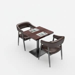 Metropolitan Industrial Bistro Set – Cocoa Vegan Leather Armchairs & Dark Walnut Pedestal Table