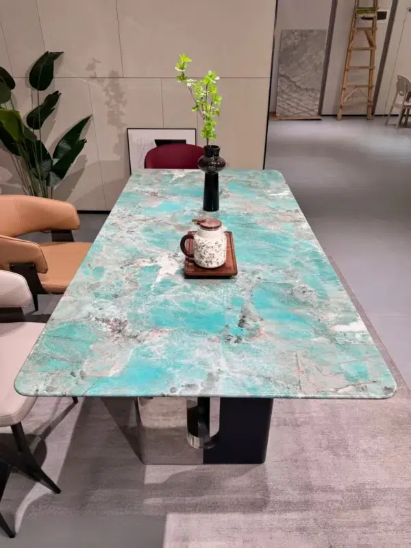 Emerald Amazonite Natural Stone Dining Table – 160cm Luxury Rectangular ...
