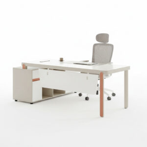 Executive L-Shaped Desk – Modern Minimalist Workstation with Integrated Storage Return & Architectural Accent Detailing