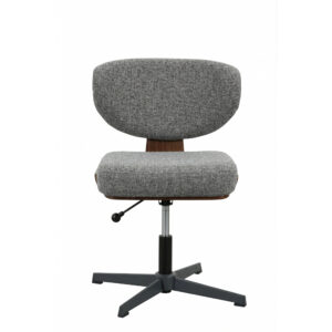 Rowan Mid-Century Modern Desk Chair – Grey Marl Tweed with Sculpted Walnut Back & Adjustable Pneumatic Base