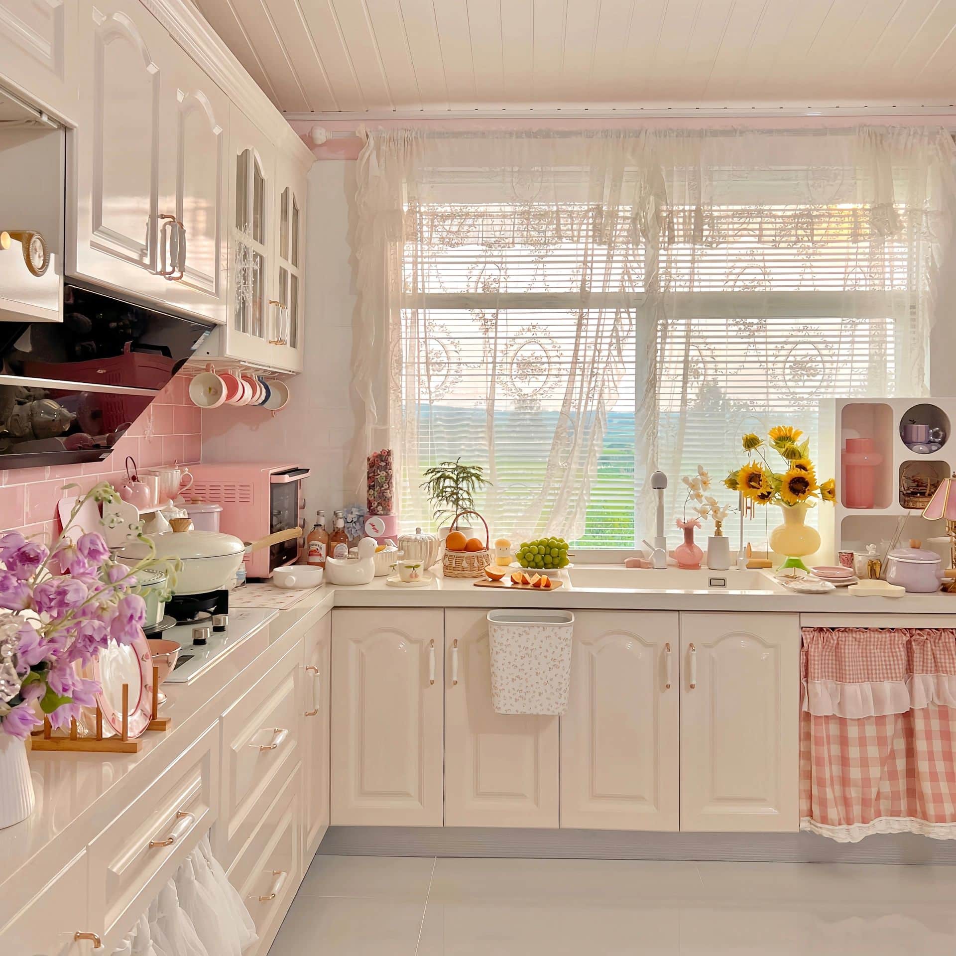 Zenith Petal & Pearl Heritage Kitchen Suite – Gloss Alabaster Cabinetry with Arched Inset Panels & Rose-Gold Hardware