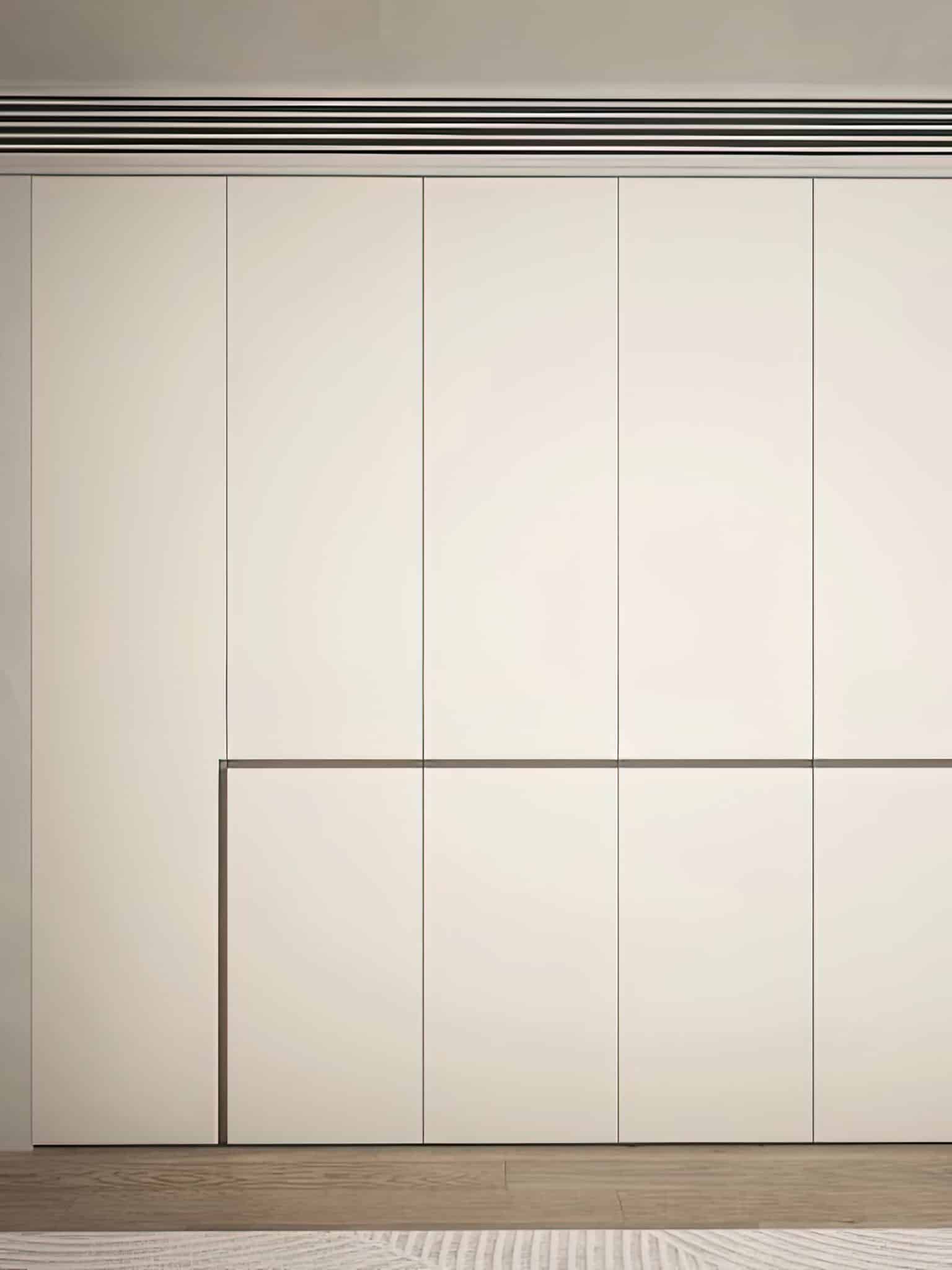 Zenith Bespoke Full-Wall Wardrobe Suite – Handleless Floor-to-Ceiling Closet with Integrated Dressing Vanity & Smart LED Tracks
