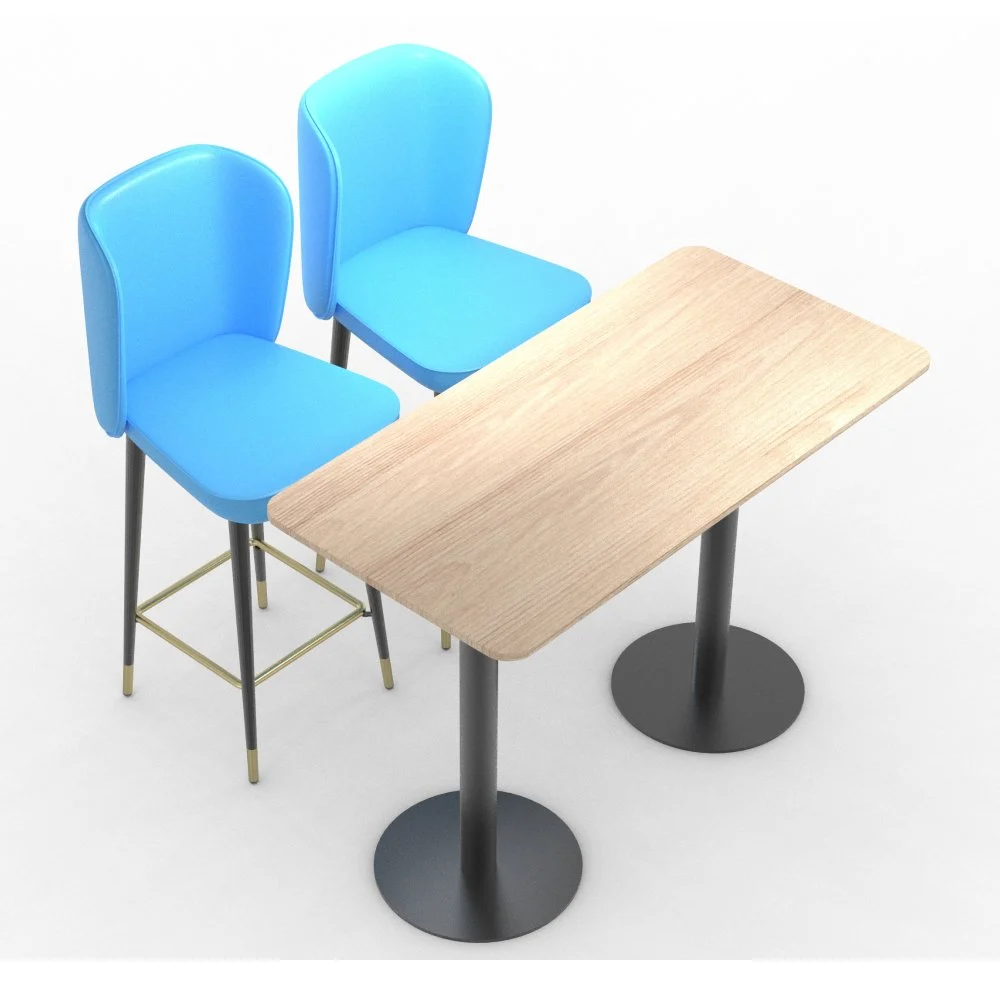 FH-CAM240412S – Restaurant Bar Set (Light Blue Barstool & Wood Bar Table)