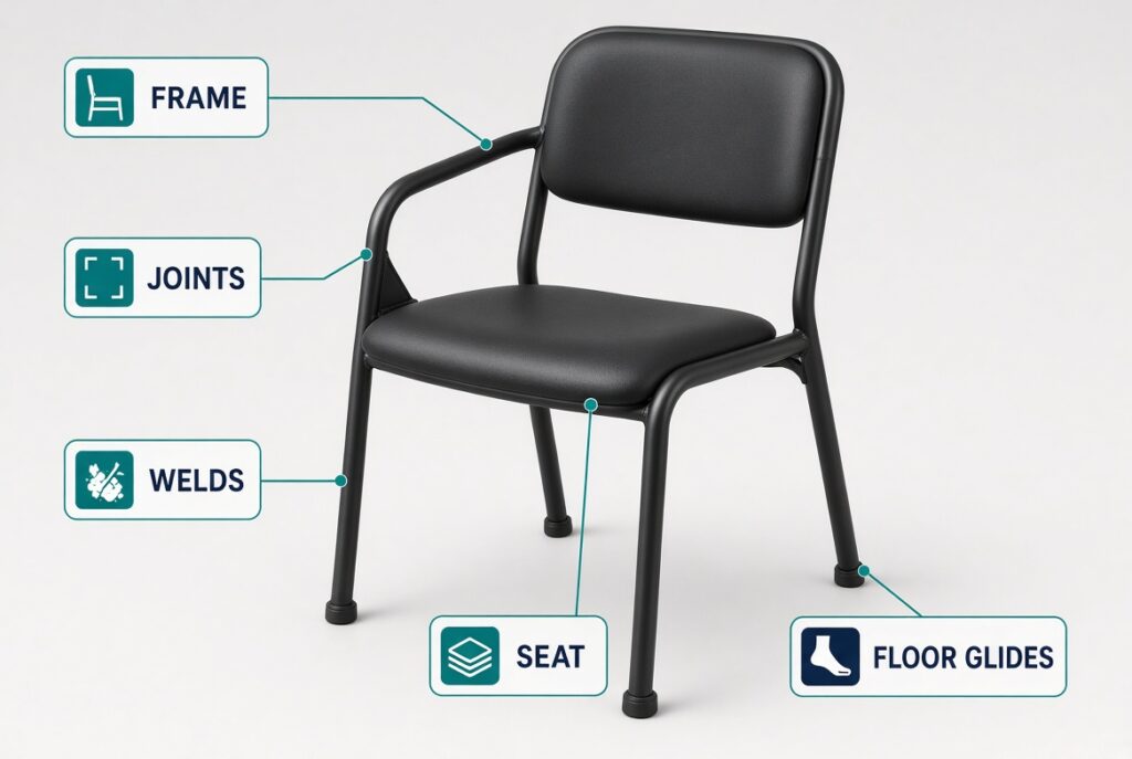 Commercial restaurant chair construction and durability features
