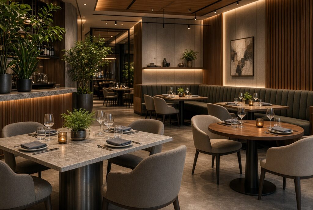 Commercial restaurant tables and accessible dining furniture from FOH Furniture