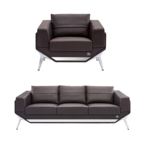 Dark Espresso Leather Executive Sofa Set Polished Chrome Base